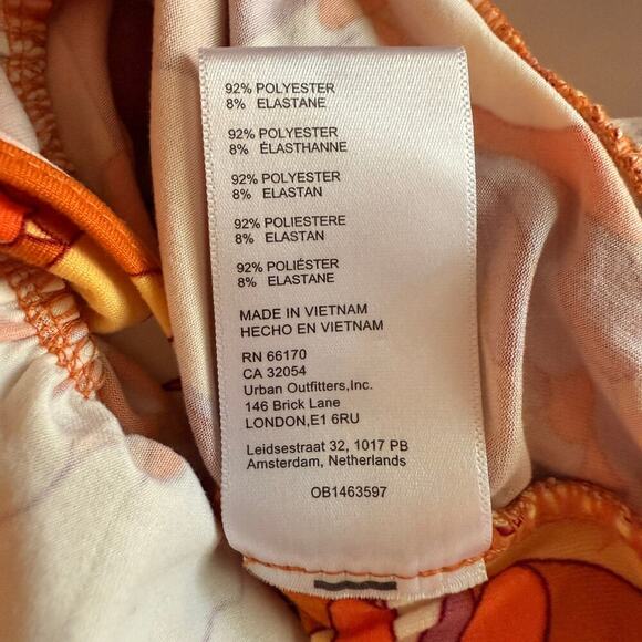 Urban Outfitters Floral Ruched Ruffle Mini Dress Orange Yellow Groovy Y2K Retro - Picture 6 of 6